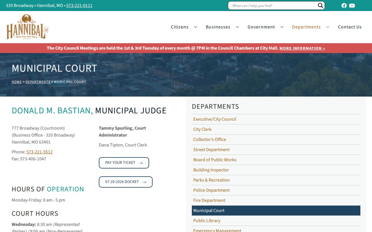 Hannibal Municipal Court criminal records and docket source