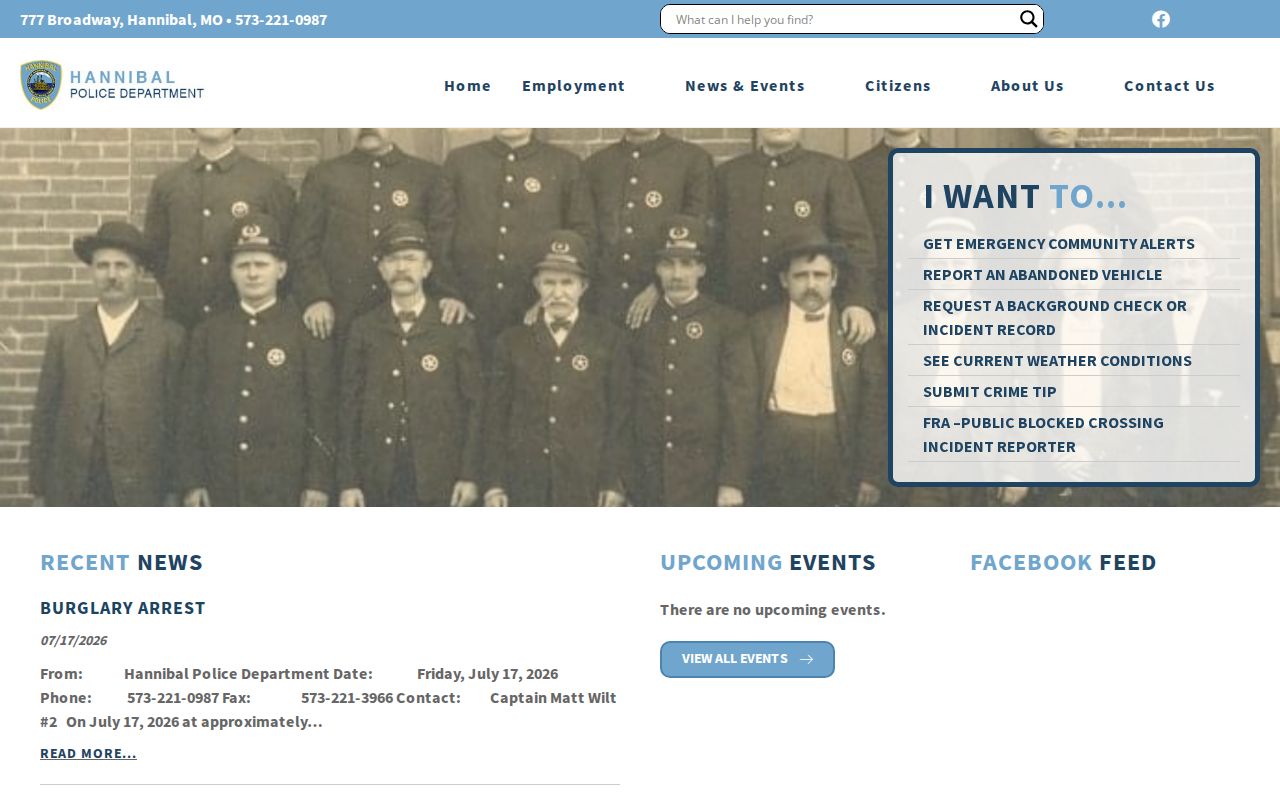 Hannibal Police Department source for city criminal history records