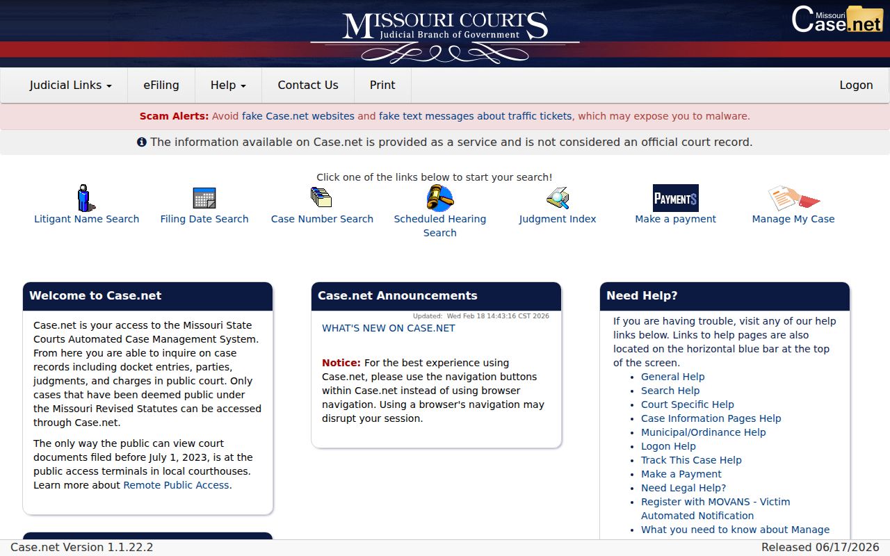 Marion County criminal court case search through Missouri Case.net